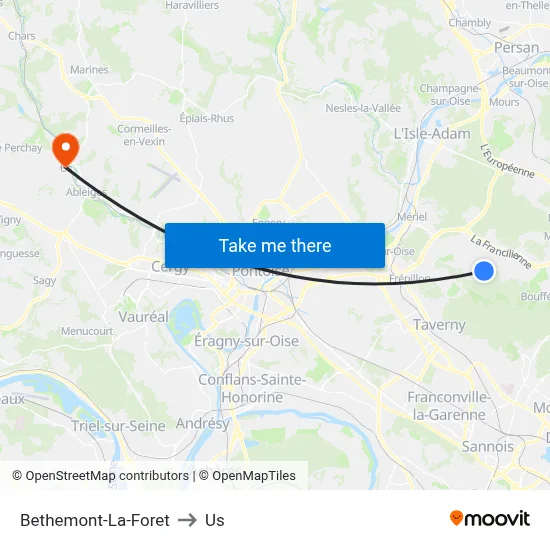 Bethemont-La-Foret to Us map