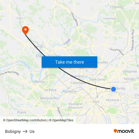 Bobigny to Us map