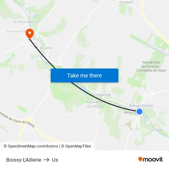 Boissy-L'Aillerie to Us map