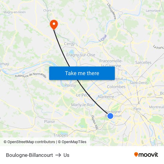 Boulogne-Billancourt to Us map