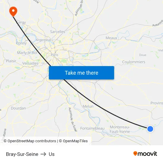 Bray-Sur-Seine to Us map