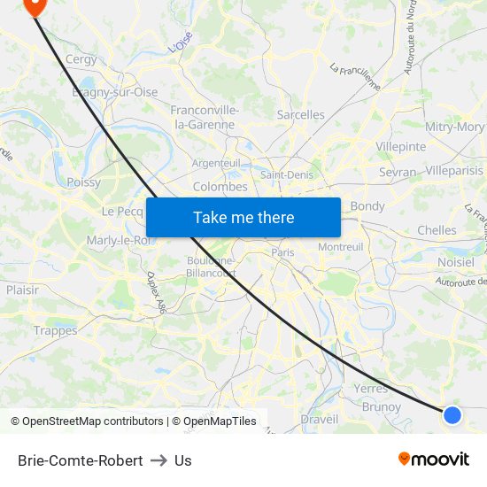 Brie-Comte-Robert to Us map