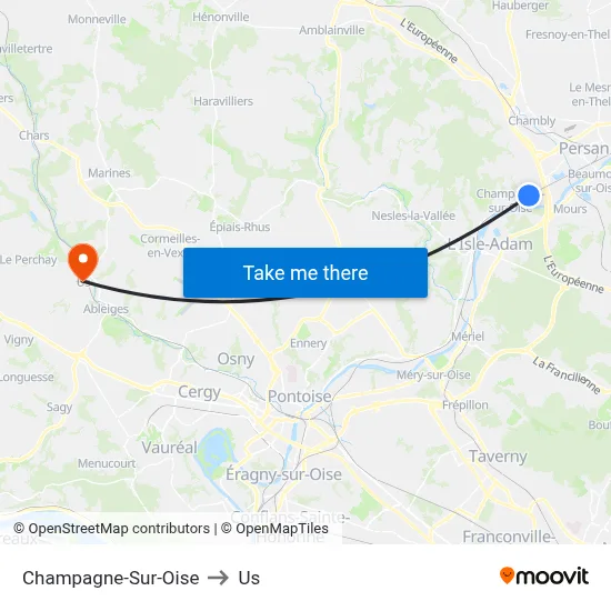 Champagne-Sur-Oise to Us map