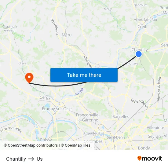 Chantilly to Us map