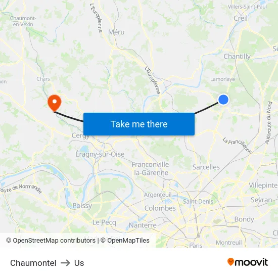 Chaumontel to Us map