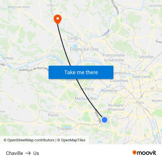 Chaville to Us map