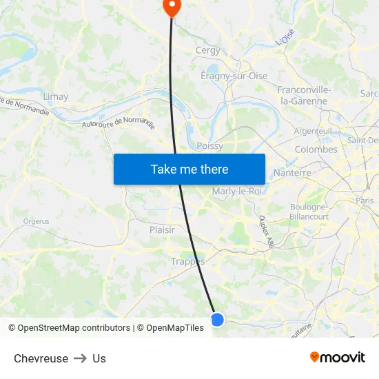 Chevreuse to Us map