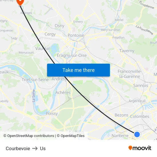 Courbevoie to Us map