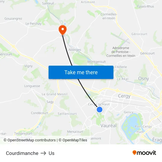 Courdimanche to Us map