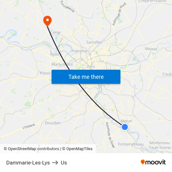 Dammarie-Les-Lys to Us map