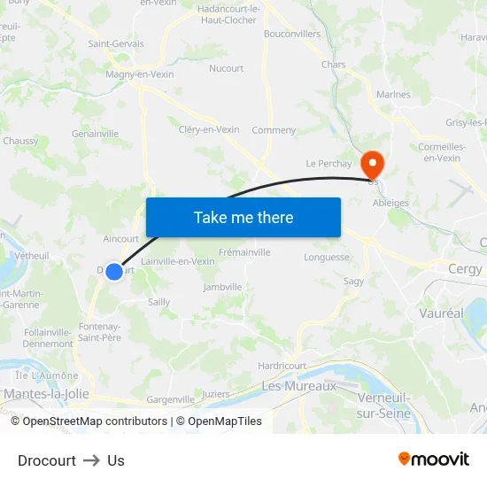 Drocourt to Us map