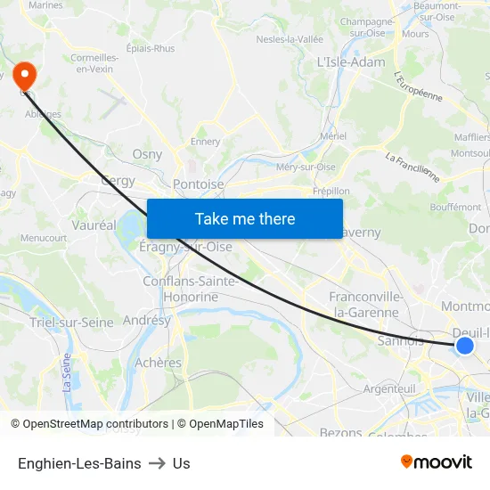 Enghien-Les-Bains to Us map