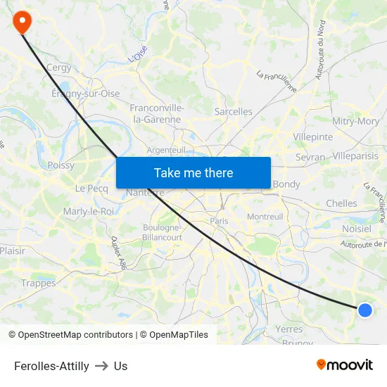 Ferolles-Attilly to Us map