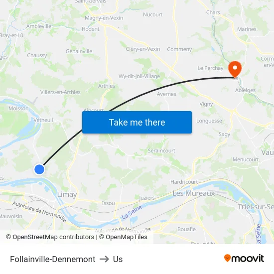 Follainville-Dennemont to Us map