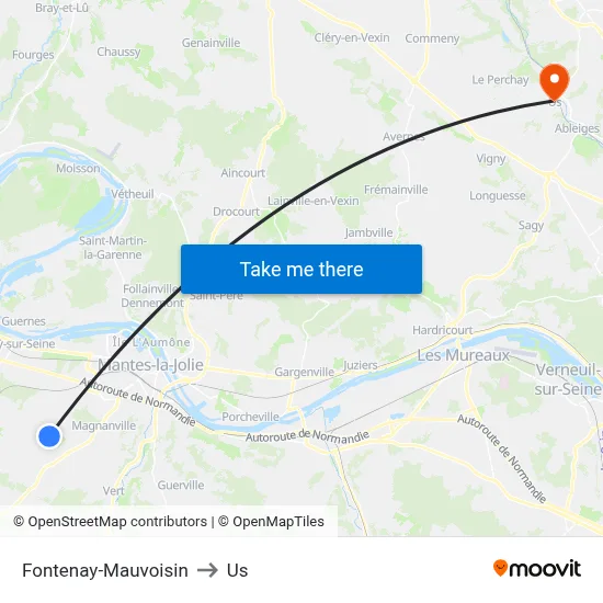 Fontenay-Mauvoisin to Us map
