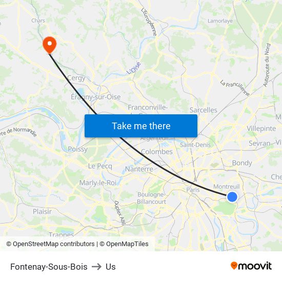 Fontenay-Sous-Bois to Us map