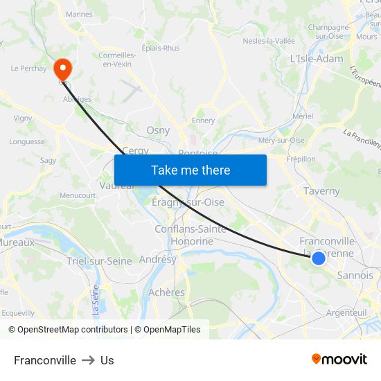 Franconville to Us map
