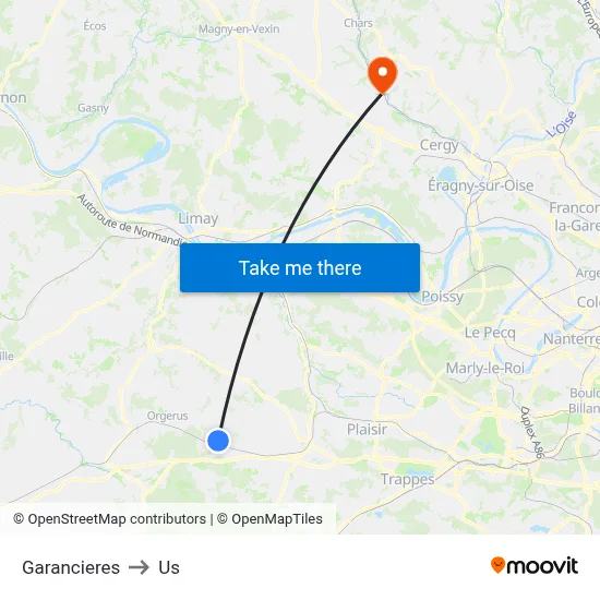 Garancieres to Us map