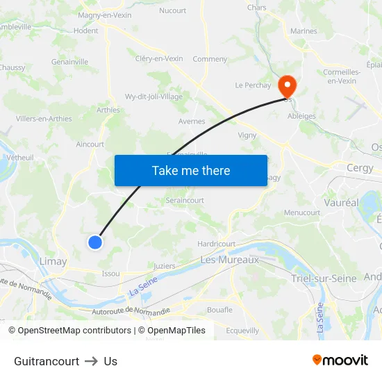 Guitrancourt to Us map