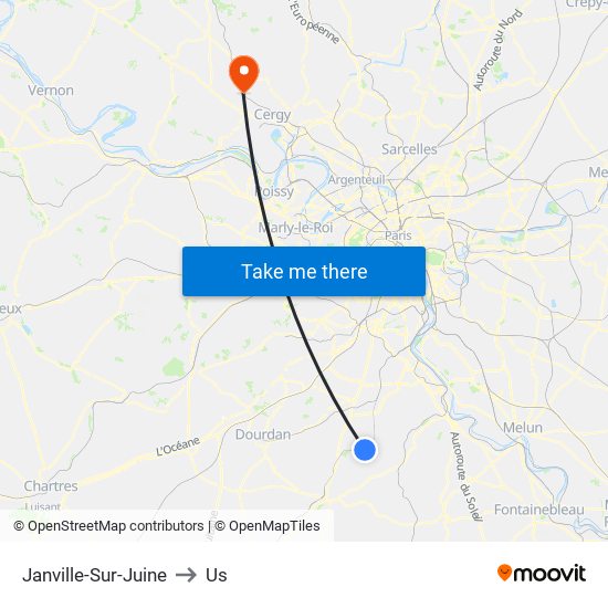 Janville-Sur-Juine to Us map