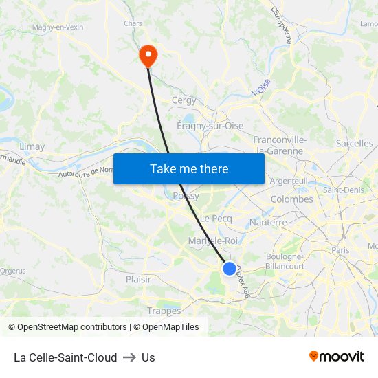 La Celle-Saint-Cloud to Us map