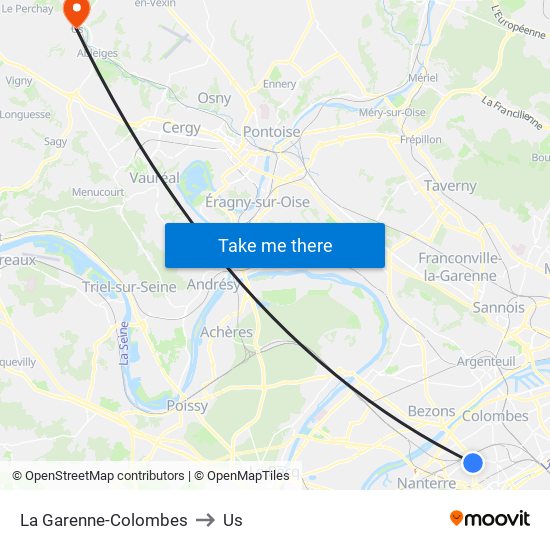 La Garenne-Colombes to Us map