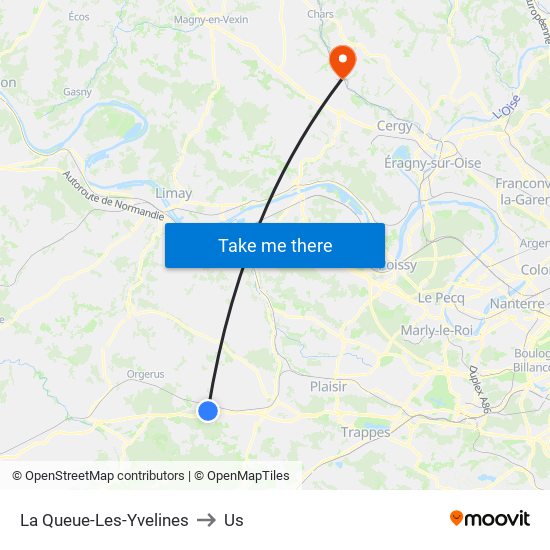 La Queue-Les-Yvelines to Us map