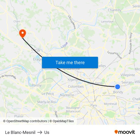 Le Blanc-Mesnil to Us map