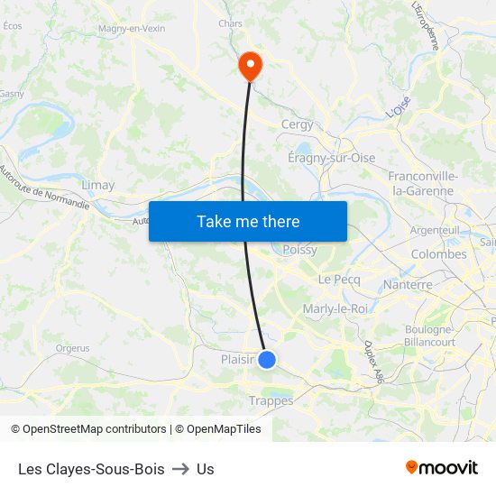 Les Clayes-Sous-Bois to Us map