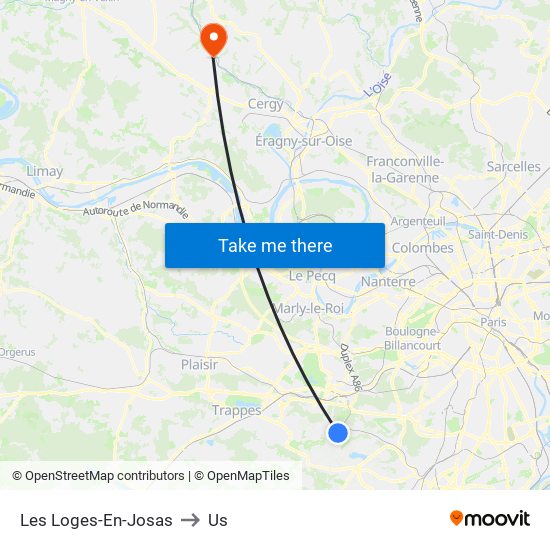 Les Loges-En-Josas to Us map