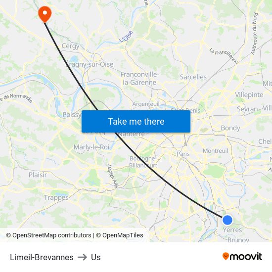 Limeil-Brevannes to Us map