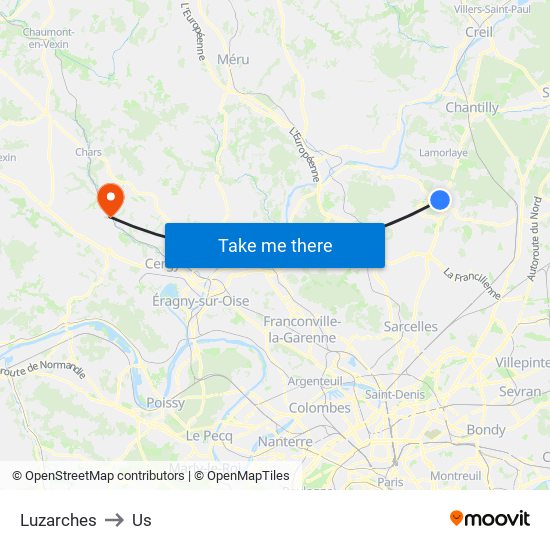 Luzarches to Us map