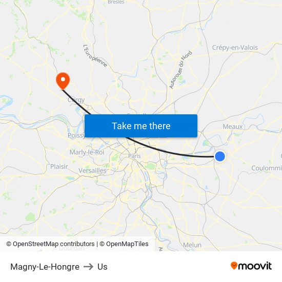 Magny-Le-Hongre to Us map
