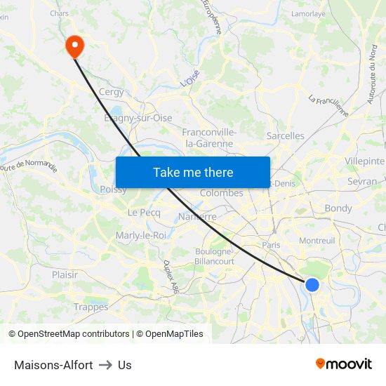 Maisons-Alfort to Us map