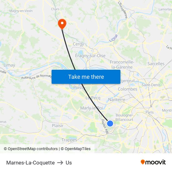 Marnes-La-Coquette to Us map