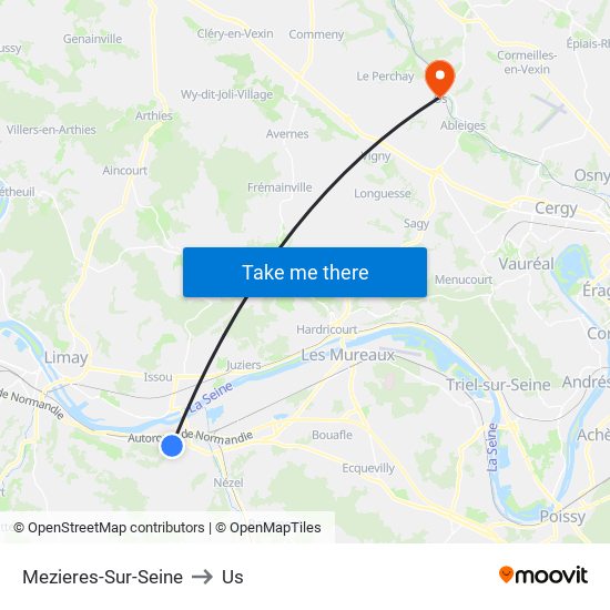 Mezieres-Sur-Seine to Us map