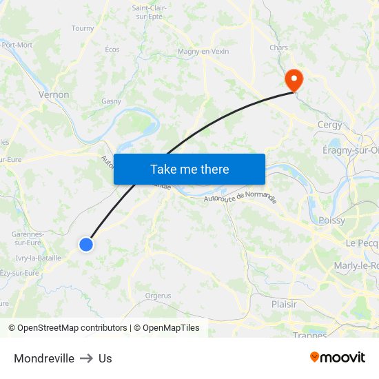 Mondreville to Us map