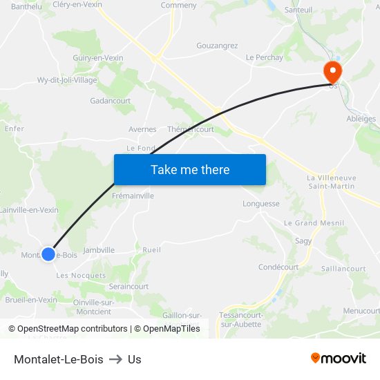 Montalet-Le-Bois to Us map