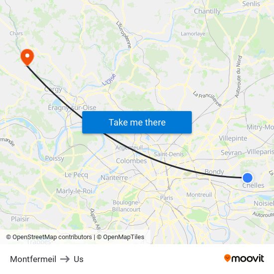 Montfermeil to Us map