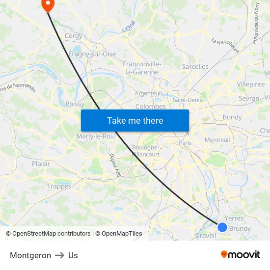 Montgeron to Us map