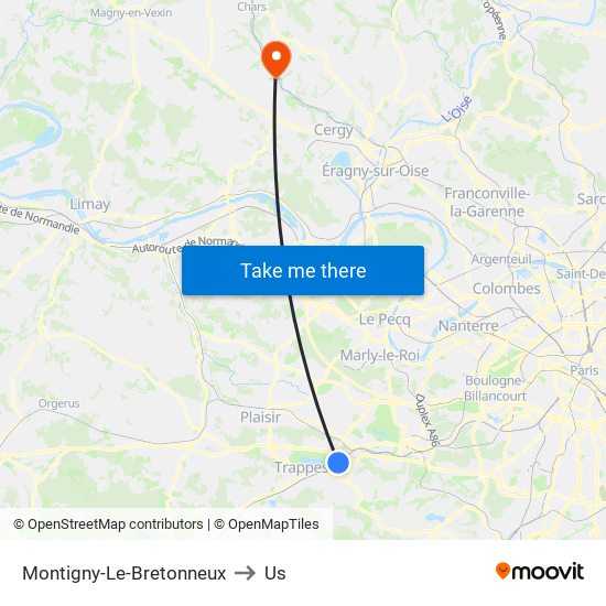 Montigny-Le-Bretonneux to Us map