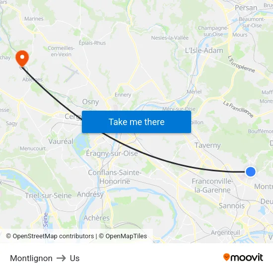 Montlignon to Us map