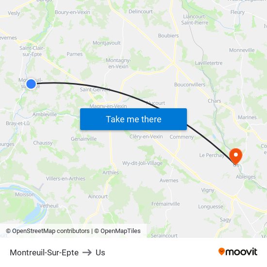 Montreuil-Sur-Epte to Us map