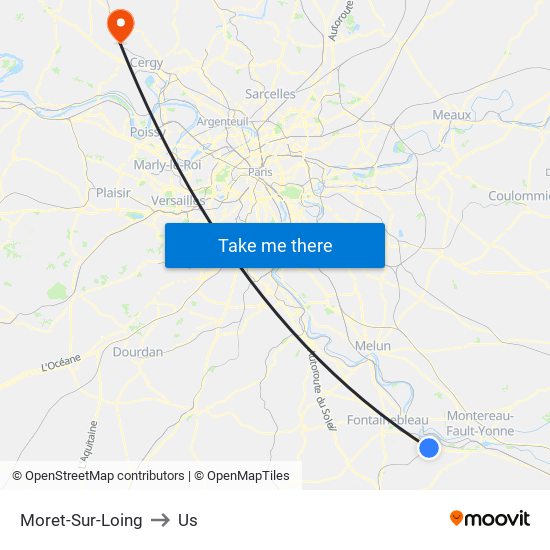 Moret-Sur-Loing to Us map