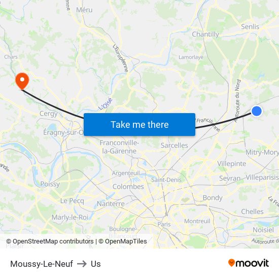 Moussy-Le-Neuf to Us map