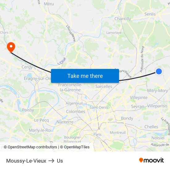 Moussy-Le-Vieux to Us map