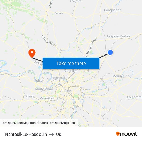 Nanteuil-Le-Haudouin to Us map