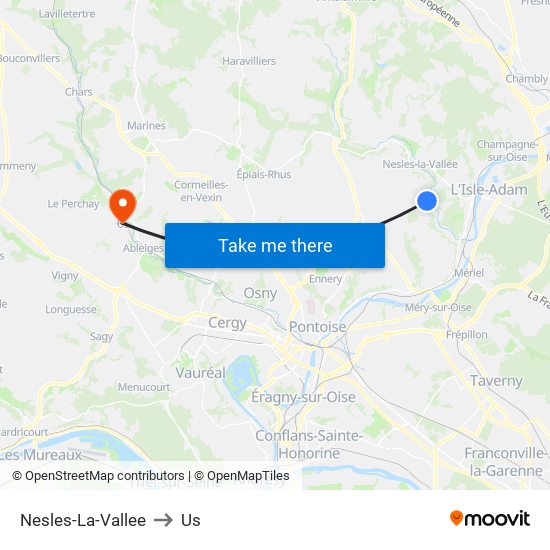 Nesles-La-Vallee to Us map