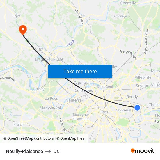 Neuilly-Plaisance to Us map