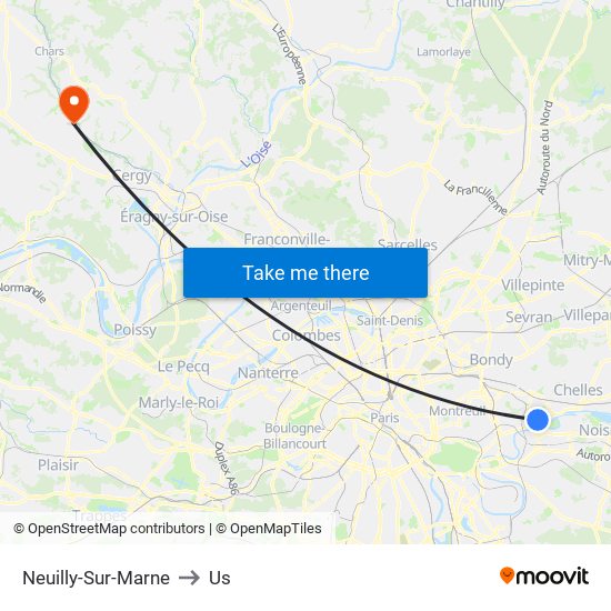 Neuilly-Sur-Marne to Us map